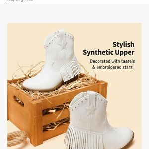White Western Boots with Tassels and Stars